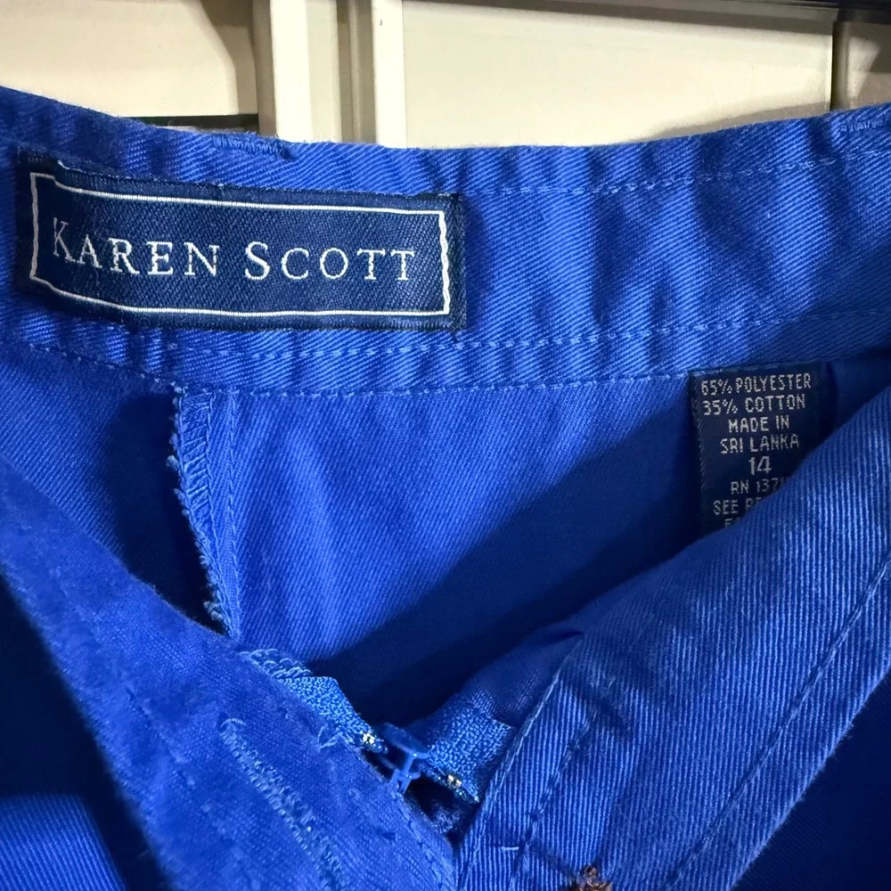 Karen Scott Royal Blue Button Front Skort Women 14 High Waist Cotton Blend Twill